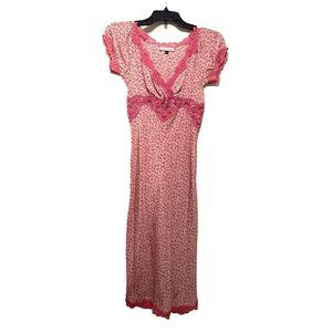 Betsey Johnson Couture pink flowered dress pink lace trim